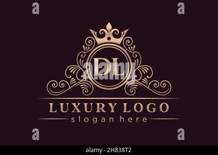 DL Initial Letter Gold calligraphic feminine floral hand drawn heraldic monogram antique vintage style luxury logo design Premium Stock Vector
