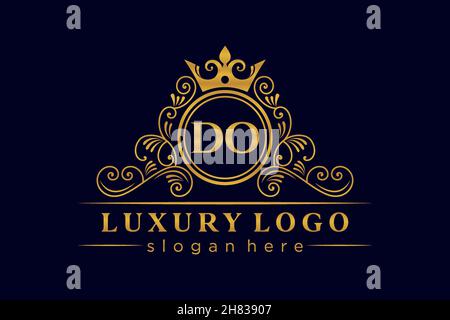 DO Initial Letter Gold calligraphic feminine floral hand drawn heraldic monogram antique vintage style luxury logo design Premium Stock Vector