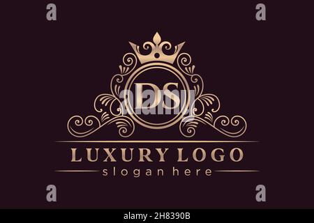 DS Initial Letter Gold calligraphic feminine floral hand drawn heraldic monogram antique vintage style luxury logo design Premium Stock Vector