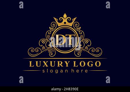 DT Initial Letter Gold calligraphic feminine floral hand drawn heraldic monogram antique vintage style luxury logo design Premium Stock Vector