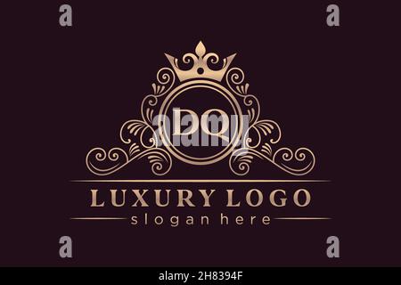 DQ Initial Letter Gold calligraphic feminine floral hand drawn heraldic monogram antique vintage style luxury logo design Premium Stock Vector