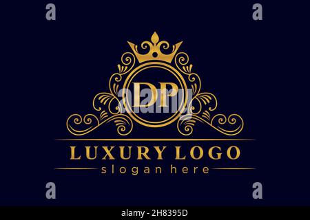 DP Initial Letter Gold calligraphic feminine floral hand drawn heraldic monogram antique vintage style luxury logo design Premium Stock Vector