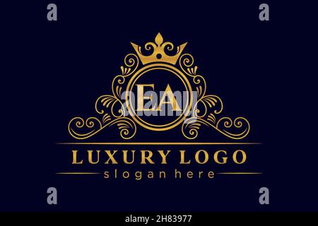EA Initial Letter Gold calligraphic feminine floral hand drawn heraldic monogram antique vintage style luxury logo design Premium Stock Vector