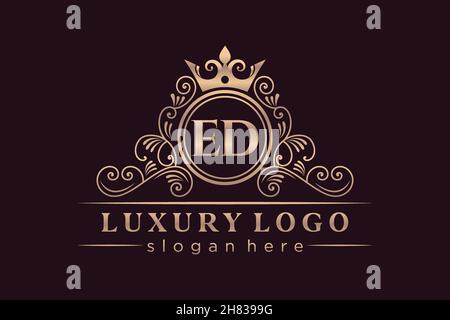 ED Initial Letter Gold calligraphic feminine floral hand drawn heraldic monogram antique vintage style luxury logo design Premium Stock Vector