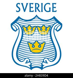 Heraldic symbol of Sweden, shield and three crowns Stock Vector