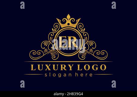 ER Initial Letter Gold calligraphic feminine floral hand drawn heraldic monogram antique vintage style luxury logo design Premium Stock Vector