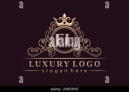 EL Initial Letter Gold calligraphic feminine floral hand drawn heraldic monogram antique vintage style luxury logo design Premium Stock Vector