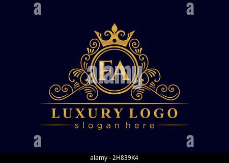 FA Initial Letter Gold calligraphic feminine floral hand drawn heraldic monogram antique vintage style luxury logo design Premium Stock Vector