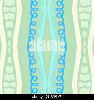 Seamless Ethnic Wallpaper. Watercolor Ikat Print with Hand Drawn Zigzags. Green Traditional Batik Motif. Ethnic Ornament. Modern African Design. Grung Stock Photo