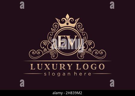 EV Initial Letter Gold calligraphic feminine floral hand drawn heraldic monogram antique vintage style luxury logo design Premium Stock Vector