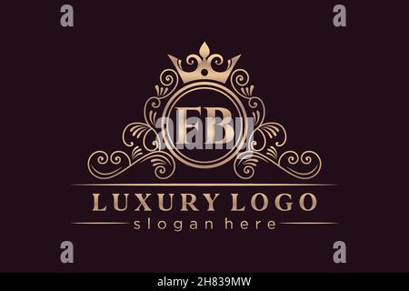 FB Initial Letter Gold calligraphic feminine floral hand drawn heraldic monogram antique vintage style luxury logo design Premium Stock Vector