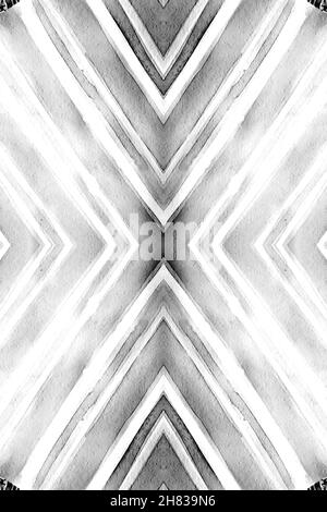Seamless Geometric Ethnic Cover. Vintage Zigzag Background. Monochrome Gray Tribal Diamonds. Geometric Stripes Cover. Painted Color Shapes. Watercolor Stock Photo