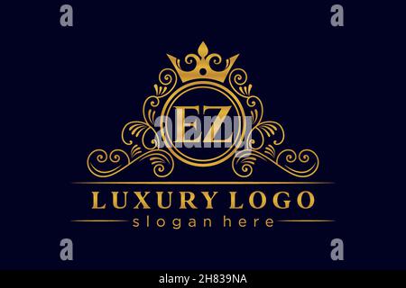 EZ Initial Letter Gold calligraphic feminine floral hand drawn heraldic monogram antique vintage style luxury logo design Premium Stock Vector