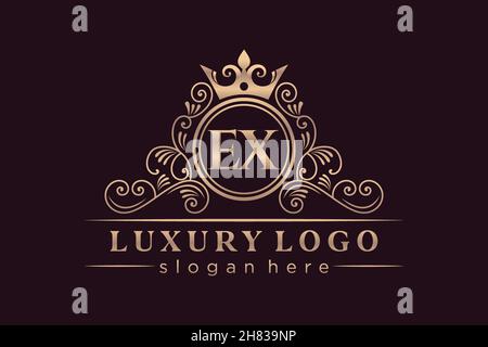 EX Initial Letter Gold calligraphic feminine floral hand drawn heraldic monogram antique vintage style luxury logo design Premium Stock Vector