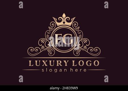 FG Initial Letter Gold calligraphic feminine floral hand drawn heraldic monogram antique vintage style luxury logo design Premium Stock Vector