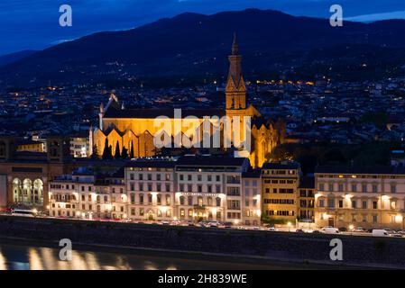 FLORENCE, ITALY - SEPTEMBER 19, 2017: Basilica di Santa Croce (Church of the Holy Cross) in the night scenery Stock Photo