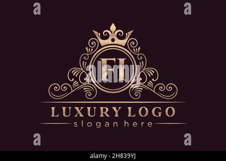 FI Initial Letter Gold calligraphic feminine floral hand drawn heraldic monogram antique vintage style luxury logo design Premium Stock Vector