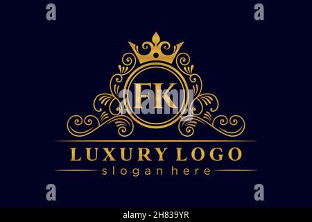 FK Initial Letter Gold calligraphic feminine floral hand drawn heraldic monogram antique vintage style luxury logo design Premium Stock Vector