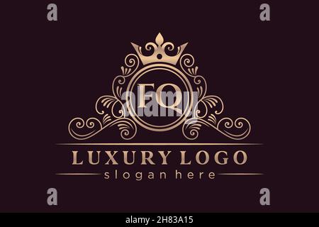 FQ Initial Letter Gold calligraphic feminine floral hand drawn heraldic monogram antique vintage style luxury logo design Premium Stock Vector