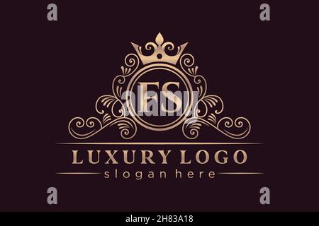 FS Initial Letter Gold calligraphic feminine floral hand drawn heraldic monogram antique vintage style luxury logo design Premium Stock Vector