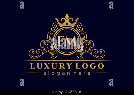 FM Initial Letter Gold calligraphic feminine floral hand drawn heraldic monogram antique vintage style luxury logo design Premium Stock Vector