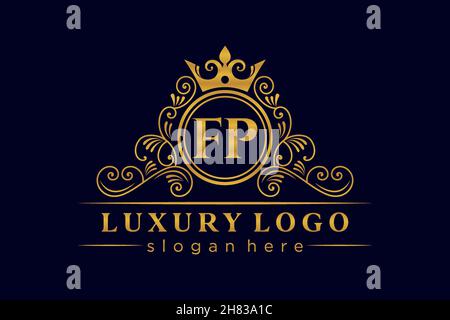 FP Initial Letter Gold calligraphic feminine floral hand drawn heraldic monogram antique vintage style luxury logo design Premium Stock Vector