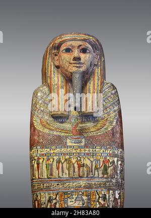 Ancient Egyptian inner coffin lid of the Hetep-imen, 8-6th cent BC, 25 - 26th Dynasty, Thebes Deir el-Bahari.  Kunsthistorisches Muesum Vienna AS219a. Stock Photo