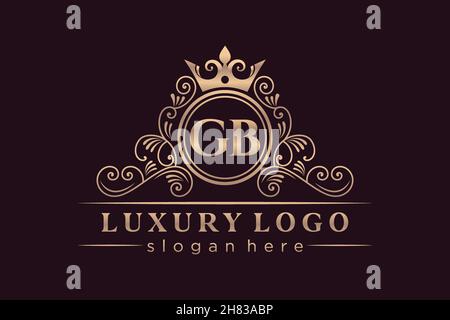 GB Initial Letter Gold calligraphic feminine floral hand drawn heraldic monogram antique vintage style luxury logo design Premium Stock Vector