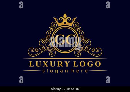 GC Initial Letter Gold calligraphic feminine floral hand drawn heraldic monogram antique vintage style luxury logo design Premium Stock Vector