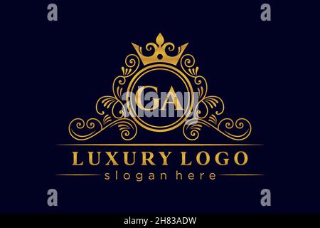 GA Initial Letter Gold calligraphic feminine floral hand drawn heraldic monogram antique vintage style luxury logo design Premium Stock Vector