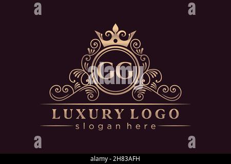 GG Initial Letter Gold calligraphic feminine floral hand drawn heraldic monogram antique vintage style luxury logo design Premium Stock Vector