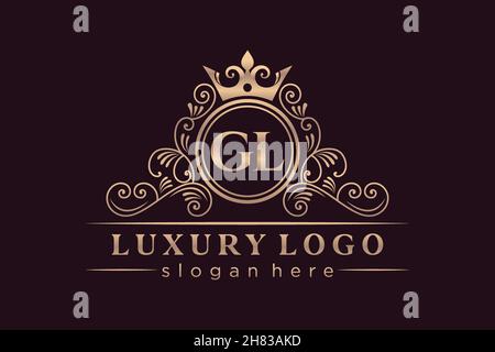 GL Initial Letter Gold calligraphic feminine floral hand drawn heraldic monogram antique vintage style luxury logo design Premium Stock Vector