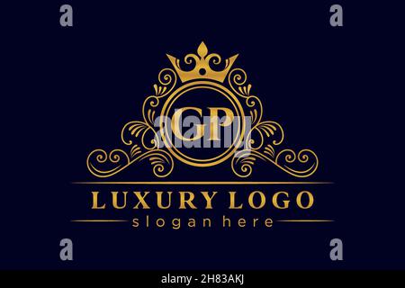 GP Initial Letter Gold calligraphic feminine floral hand drawn heraldic monogram antique vintage style luxury logo design Premium Stock Vector