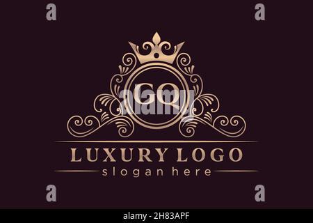 GQ Initial Letter Gold calligraphic feminine floral hand drawn heraldic monogram antique vintage style luxury logo design Premium Stock Vector
