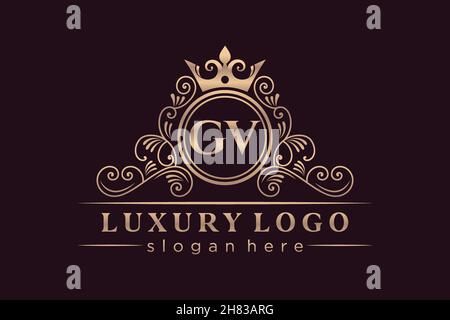 GV Initial Letter Gold calligraphic feminine floral hand drawn heraldic monogram antique vintage style luxury logo design Premium Stock Vector