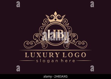 HB Initial Letter Gold calligraphic feminine floral hand drawn heraldic monogram antique vintage style luxury logo design Premium Stock Vector