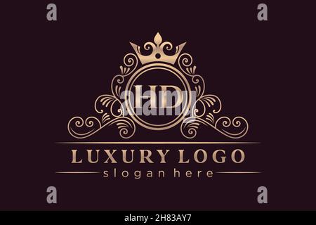 HD Initial Letter Gold calligraphic feminine floral hand drawn heraldic monogram antique vintage style luxury logo design Premium Stock Vector