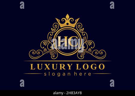 HC Initial Letter Gold calligraphic feminine floral hand drawn heraldic monogram antique vintage style luxury logo design Premium Stock Vector