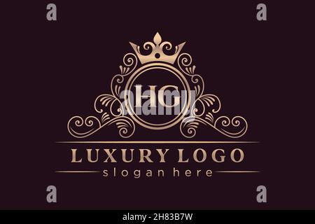 HG Initial Letter Gold calligraphic feminine floral hand drawn heraldic monogram antique vintage style luxury logo design Premium Stock Vector