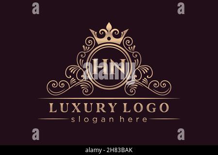 HN Initial Letter Gold calligraphic feminine floral hand drawn heraldic monogram antique vintage style luxury logo design Premium Stock Vector