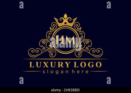 HM Initial Letter Gold calligraphic feminine floral hand drawn heraldic monogram antique vintage style luxury logo design Premium Stock Vector