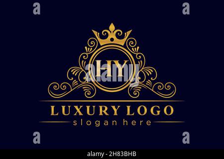 HY Initial Letter Gold calligraphic feminine floral hand drawn heraldic monogram antique vintage style luxury logo design Premium Stock Vector