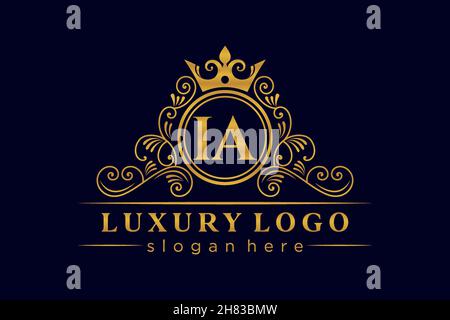 IA Initial Letter Gold calligraphic feminine floral hand drawn heraldic monogram antique vintage style luxury logo design Premium Stock Vector