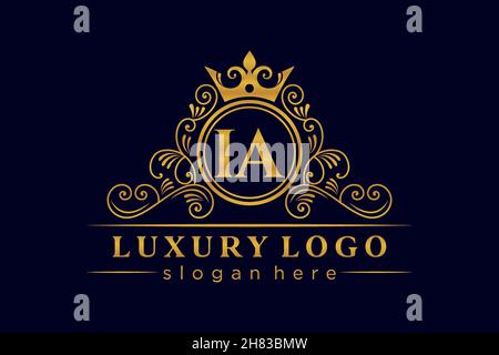 IA Initial Letter Gold calligraphic feminine floral hand drawn heraldic monogram antique vintage style luxury logo design Premium Stock Vector