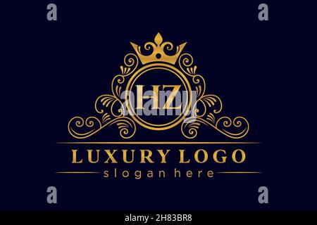 HZ Initial Letter Gold calligraphic feminine floral hand drawn heraldic monogram antique vintage style luxury logo design Premium Stock Vector