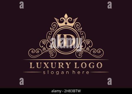 ID Initial Letter Gold calligraphic feminine floral hand drawn heraldic monogram antique vintage style luxury logo design Premium Stock Vector