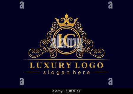 IC Initial Letter Gold calligraphic feminine floral hand drawn heraldic monogram antique vintage style luxury logo design Premium Stock Vector