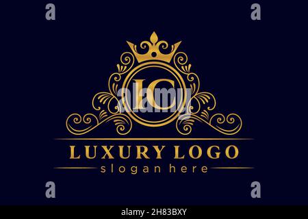 IC Initial Letter Gold calligraphic feminine floral hand drawn heraldic monogram antique vintage style luxury logo design Premium Stock Vector