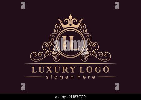 IL Initial Letter Gold calligraphic feminine floral hand drawn heraldic monogram antique vintage style luxury logo design Premium Stock Vector