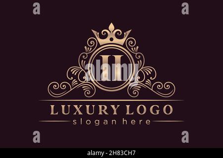 II Initial Letter Gold calligraphic feminine floral hand drawn heraldic monogram antique vintage style luxury logo design Premium Stock Vector
